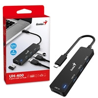 Genius UH-400 USB-C Hub 4-Port - 5Gbps USB 3.0 - Compact 38g Black Genius UH-400 USB-C Hub 4-Port - 5Gbps USB 3.0 - Compact 38g Black